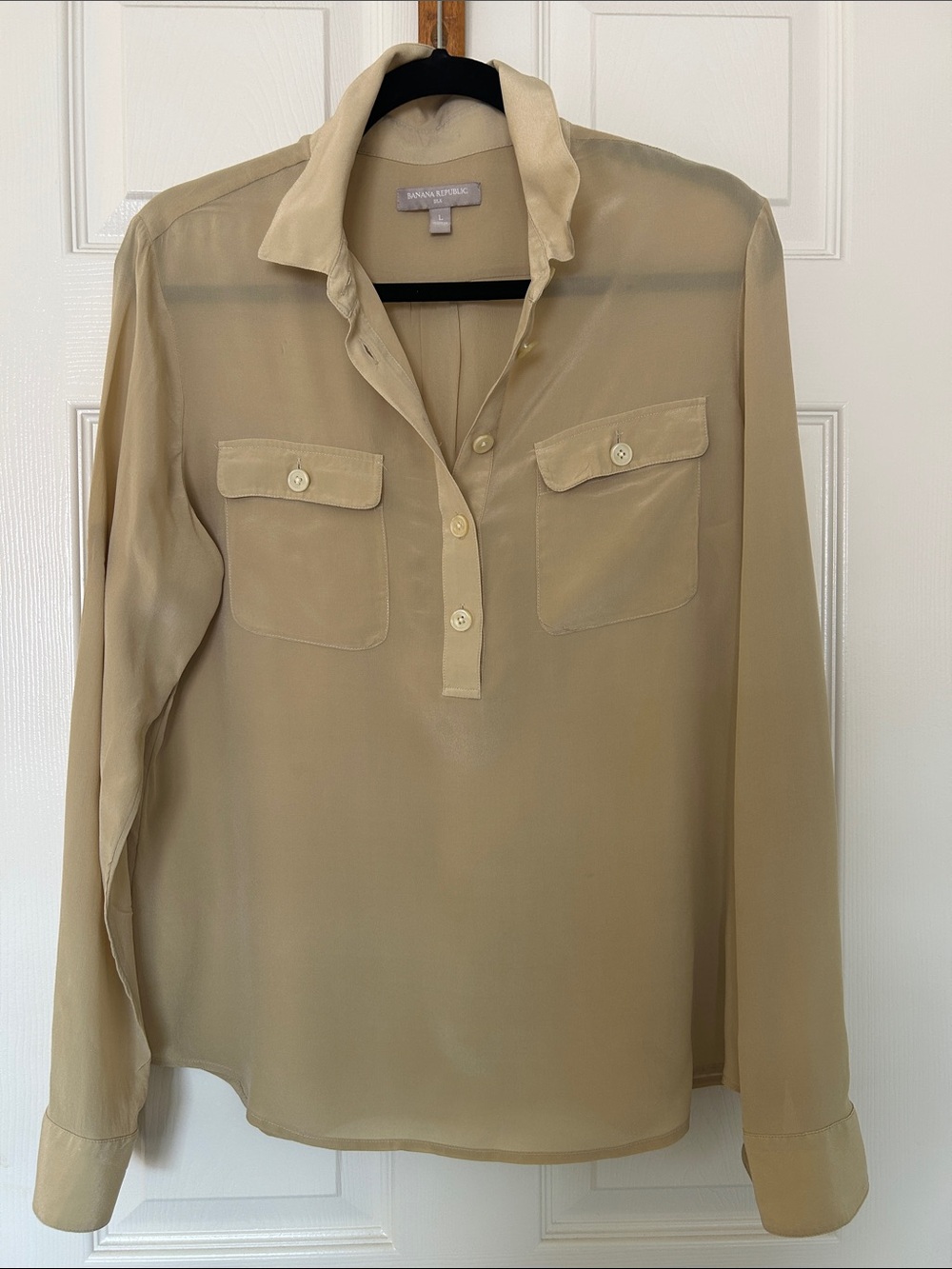 Banana Republic Women's Sheer Button-Front Blouse in Beige/Tan